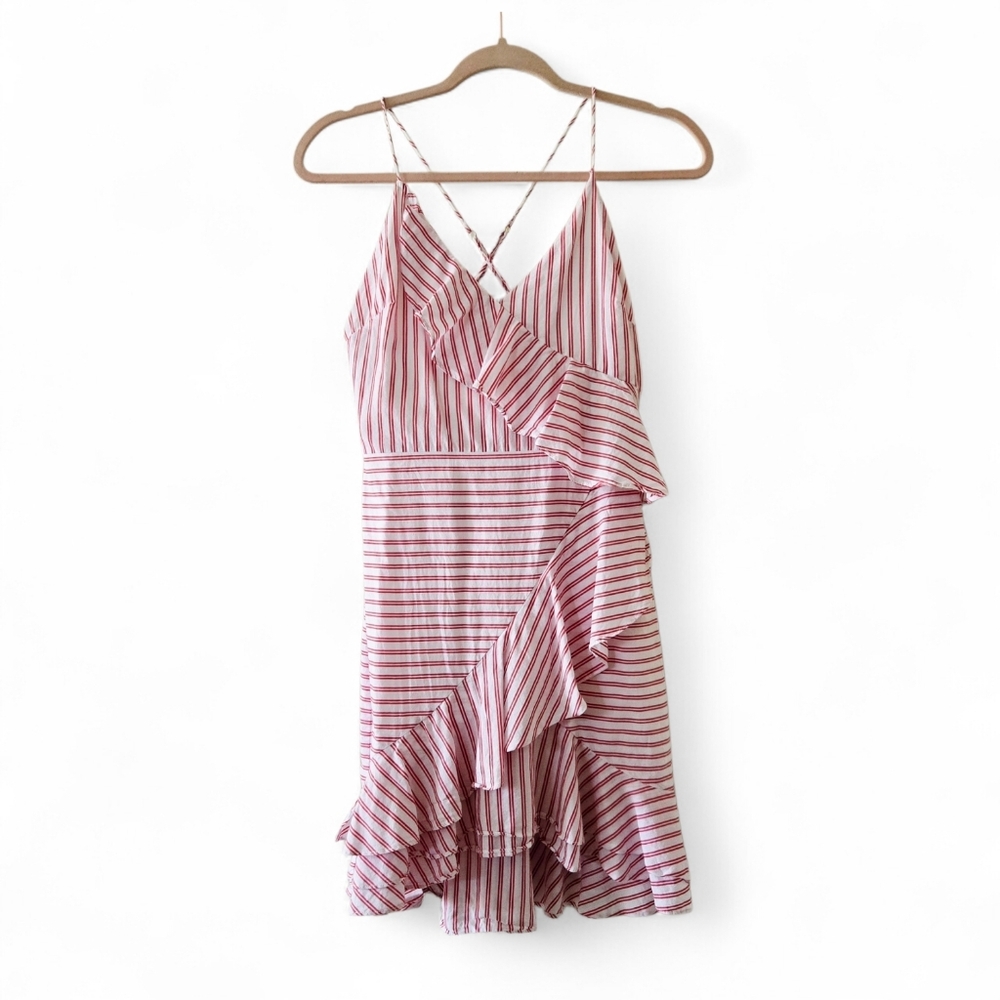 The Jetset Diaries Marley Red & White Stripe Ruffled Surplice V Neck Sundress
